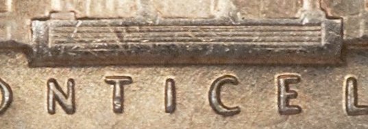 1963-D Jefferson Nickel Full Steps close-up showing clearly separated horizontal Monticello steps under magnification