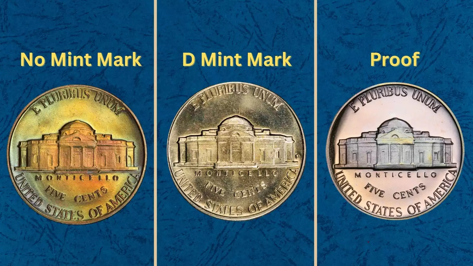 Group of 1963 Jefferson Nickels showing various conditions from worn circulated examples to gem uncirculated specimens